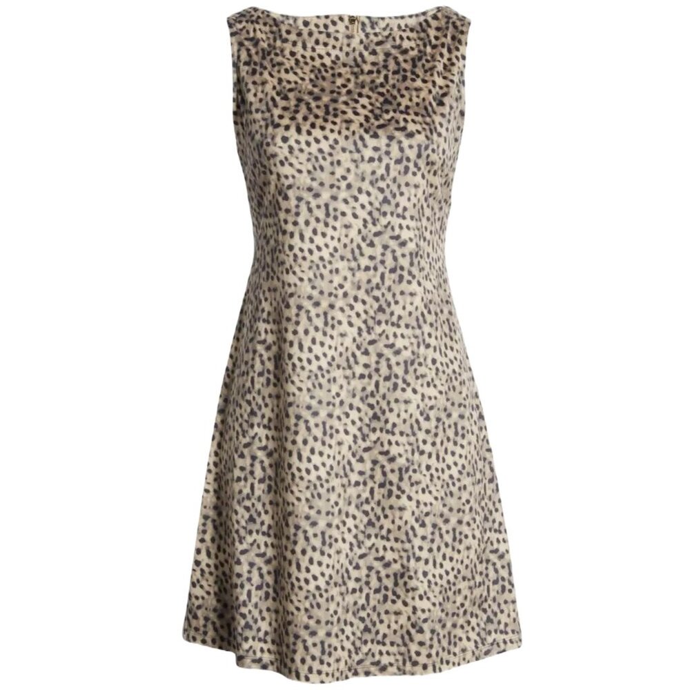 Tommy Bahama Darcy Leopard Print Shift Dress Large Golden Honey Faux Suede - Picture 1 of 9